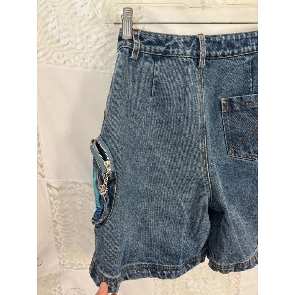 Blue Denim High Waist 90s Vibe Baggy Streetwear Shorts Size XXS